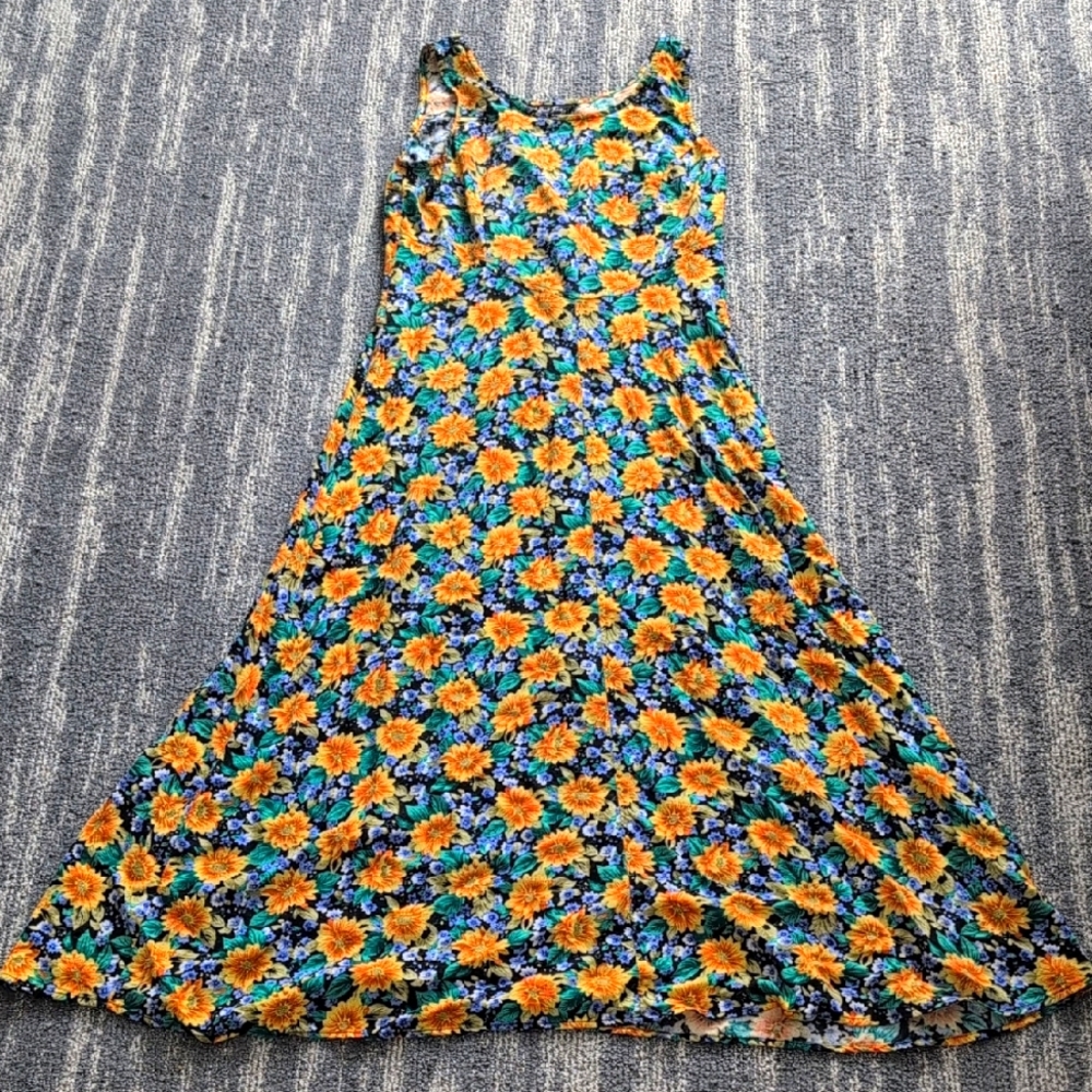 All that Jazz Yellow - VINTAGE 90s Sunflower Maxi Dress - Picture 1 of 5